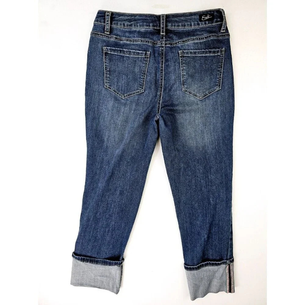 Earl Jeans Size 8 Women 26 " Inseam Blue Straight Cuff Denim 5 Pocket Logo Tag